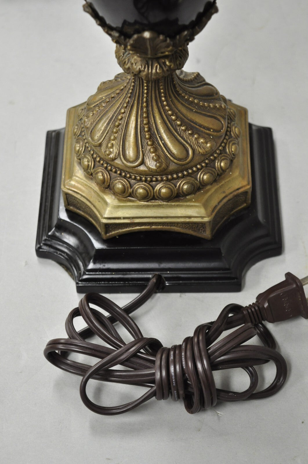 Vintage French Neoclassical Black Porcelain Urn Form Table Lamp w/Bronze Rams