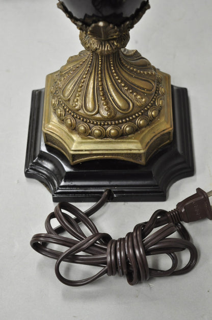 Vintage French Neoclassical Black Porcelain Urn Form Table Lamp w/Bronze Rams