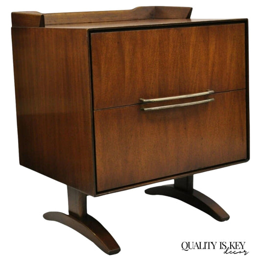 Vintage Mid Century Modern Walnut Double Pedestal Base Nightstand Bedside Table