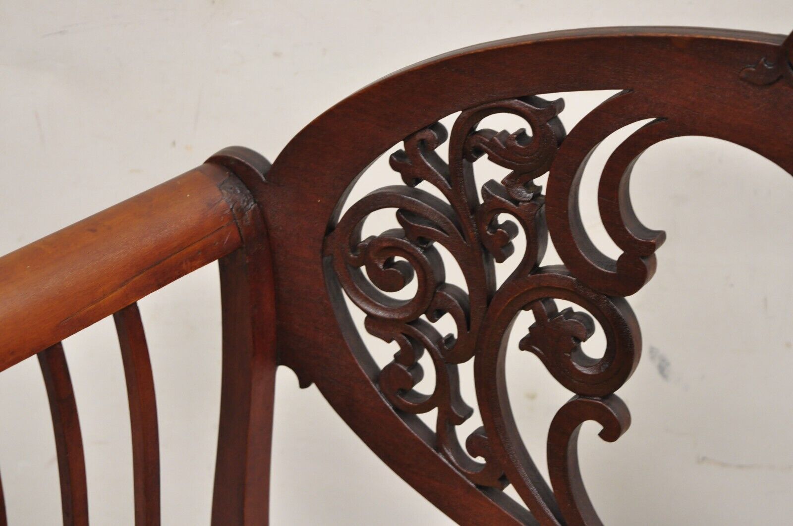 Antique Victorian Mahogany Carve Fretwork Sofa Parlor Bench Settee Loveseat