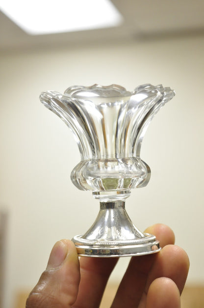 Antique English Victorian Crystal Glass & Silver Sweetmeat Candy Nut Dish, Set 6