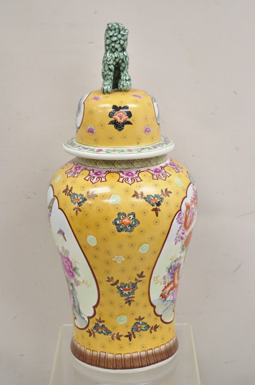 Vintage Chinese Porcelain Large Foo Dog Covered Temple Jar Ginger Jars - a Pair