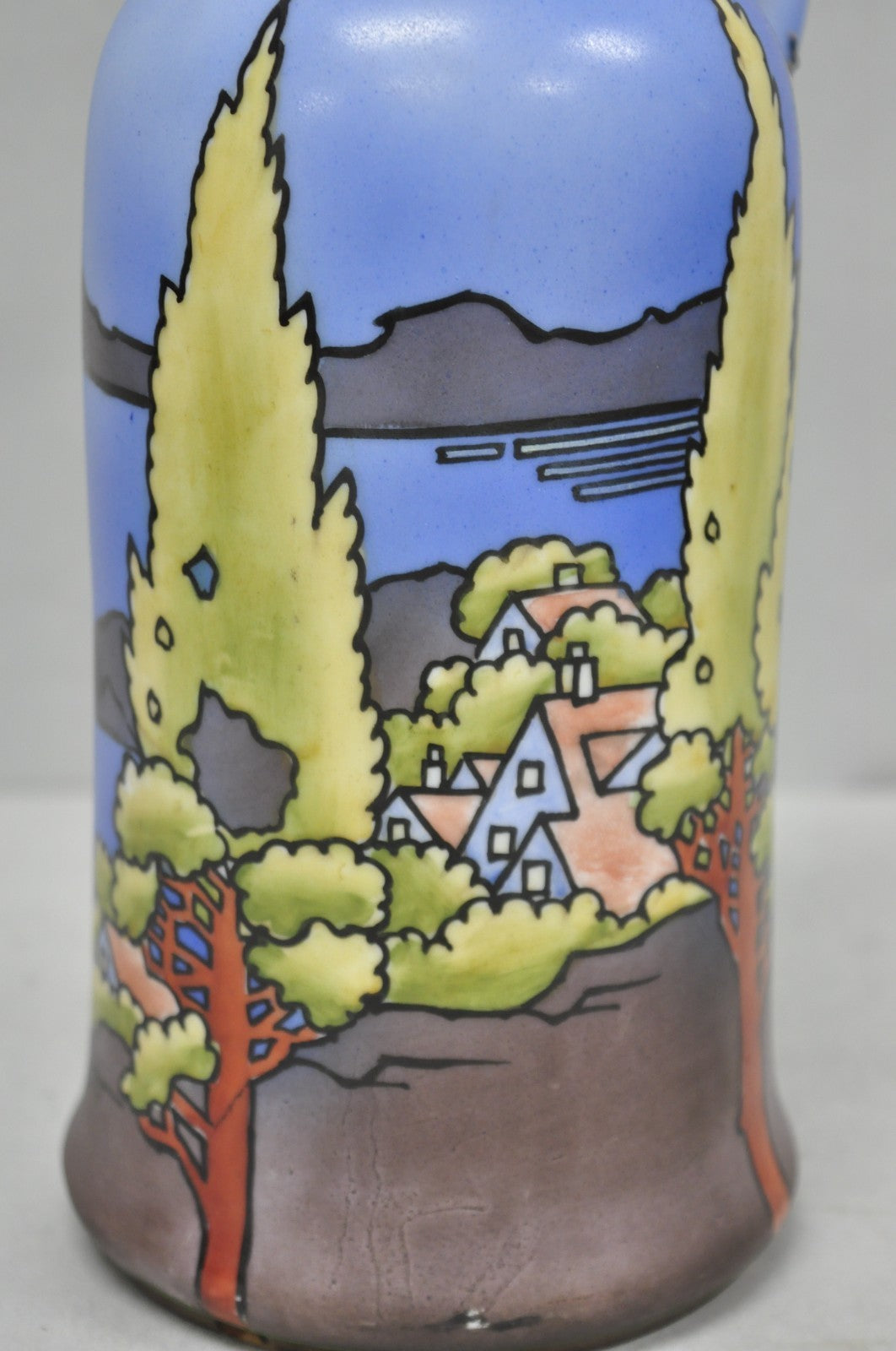 Antique Nippon Hand Painted Blue Halloween Pattern Porcelain Wine Jug w/ Cork