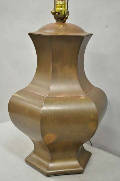 Vintage Chinoiserie Patinated Copper Hexagonal Oriental Ginger Jar Table Lamp