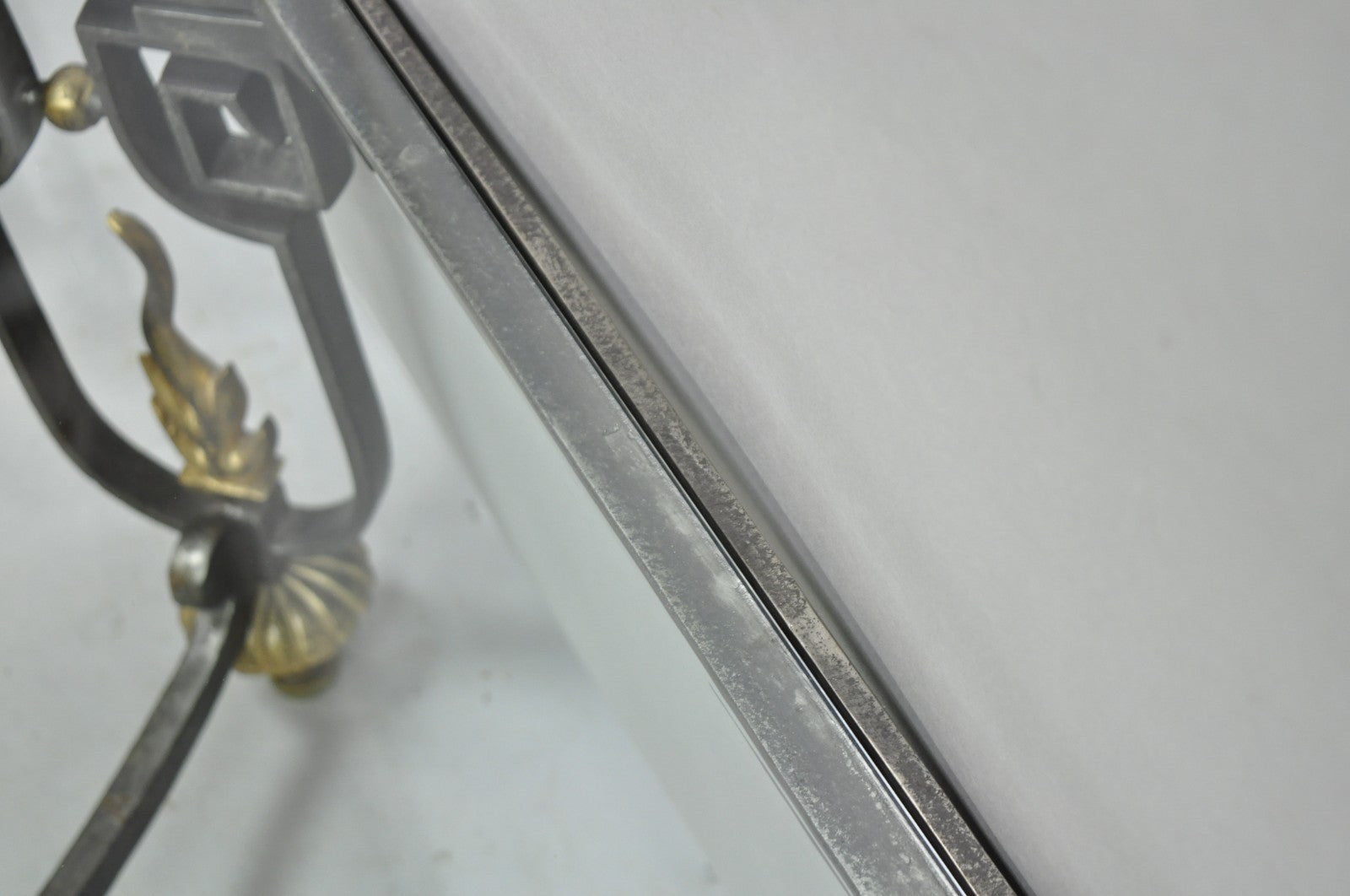 Vintage French Neoclassical Large Wrought Iron & Glass "Flame" Coffee Table