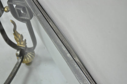 Vintage French Neoclassical Large Wrought Iron & Glass "Flame" Coffee Table