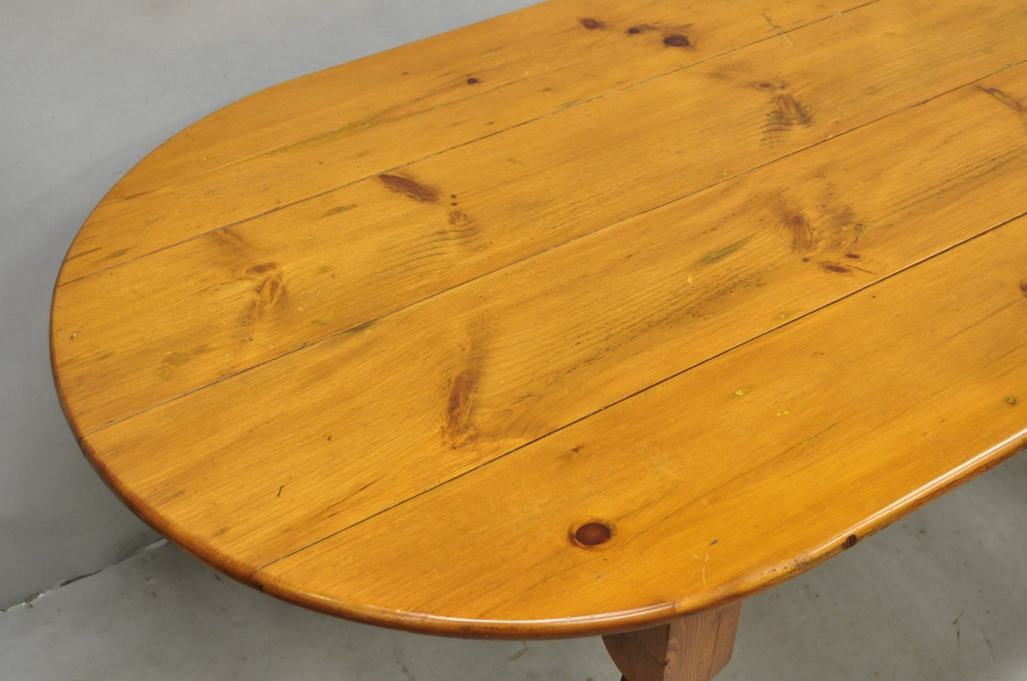 Vintage French Country Oval Pine Wood 78" Baluster Leg Farmhouse Dining Table