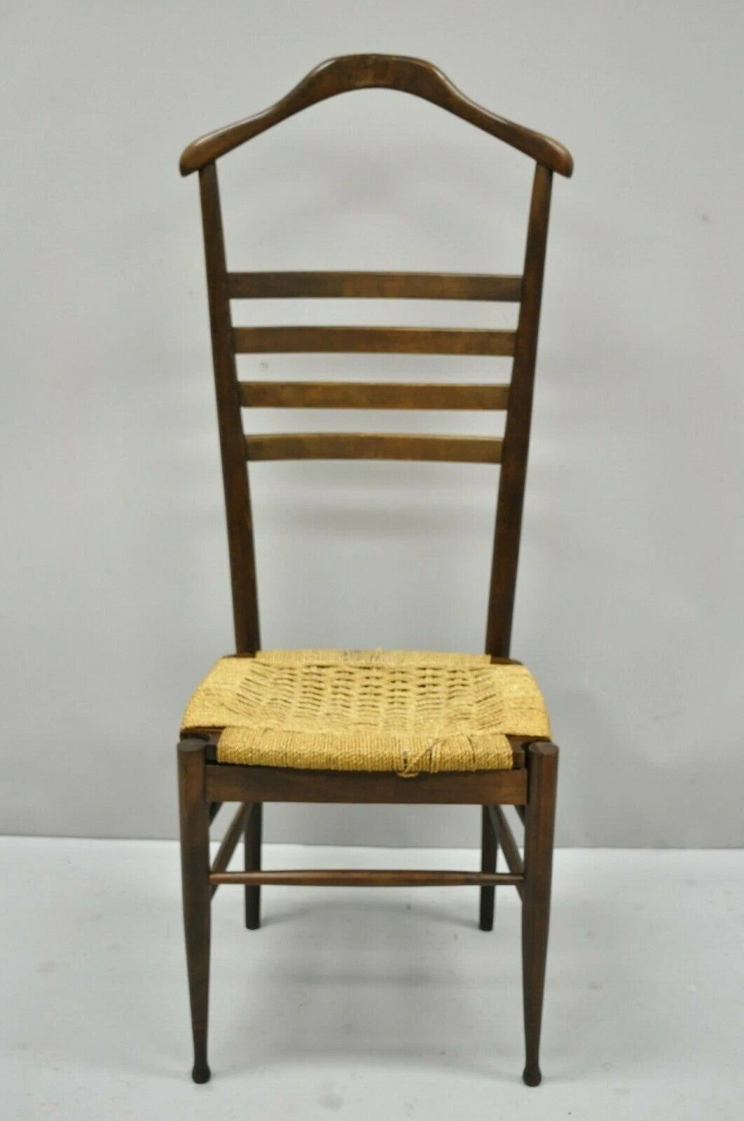 Vintage Mid Century Italian Modern Wood & Rope Clothing Valet Butlers Chair