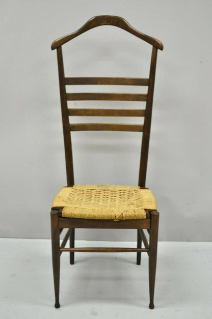 Vintage Mid Century Italian Modern Wood & Rope Clothing Valet Butlers Chair