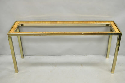 Vintage Mid Century Modern Brass Metal and Rattan Gold Console Hall Table