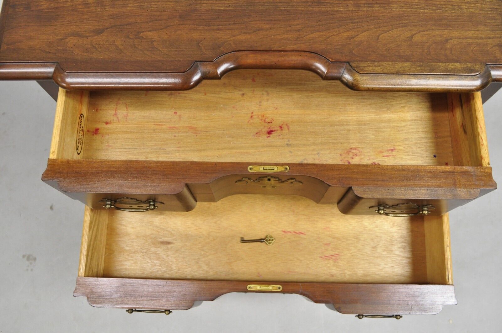 Vintage Pennsylvania House Queen Anne Cherry Wood Block Front 2 Lowboy Chest