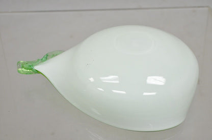 Italian Barbini Murano Art Glass Pear Shaped Green & White Bowl Trinket Dish