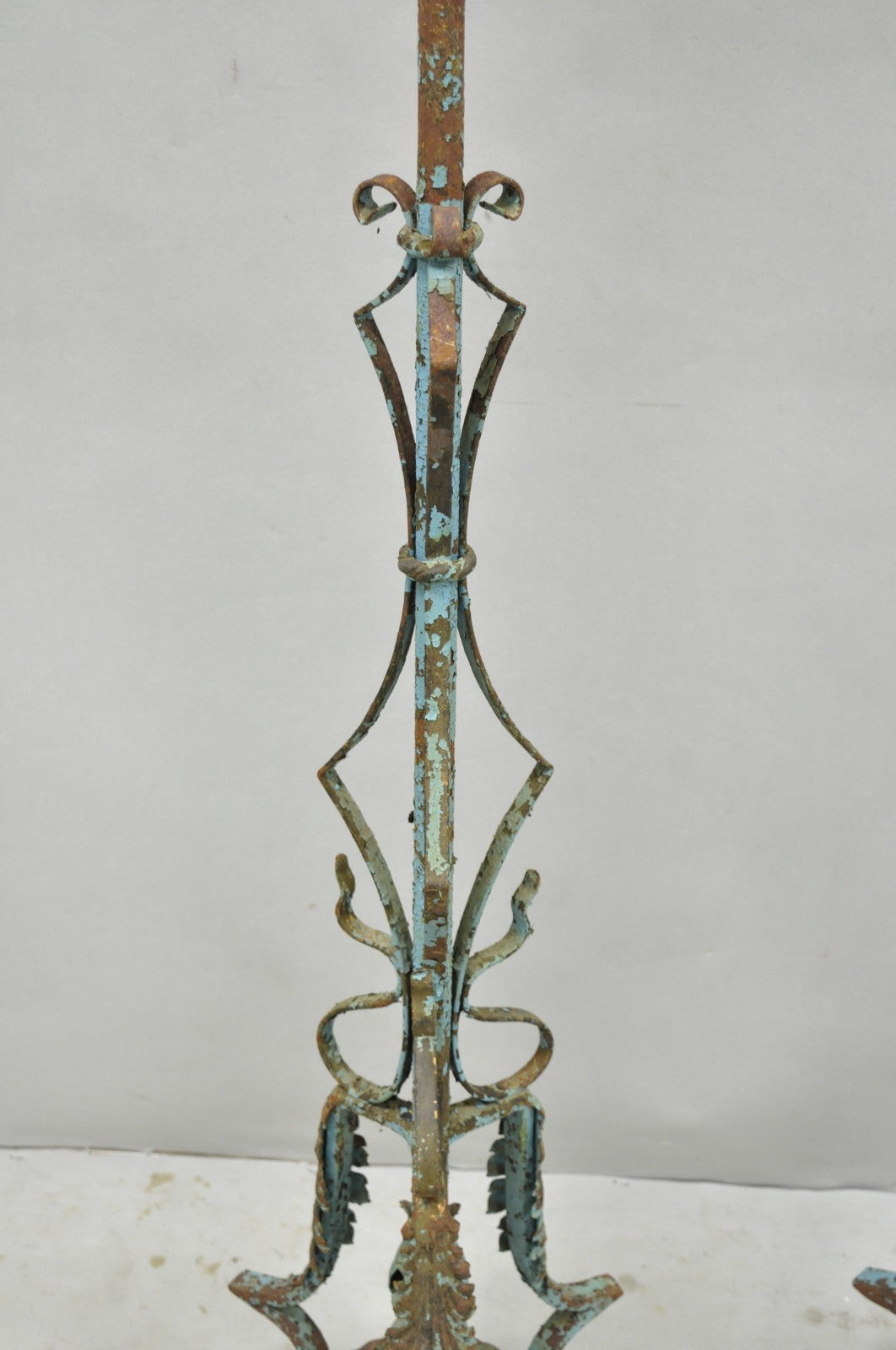 Antique Gothic Renaissance Wrought Iron Italian Candle Holder Candelabra - Pair