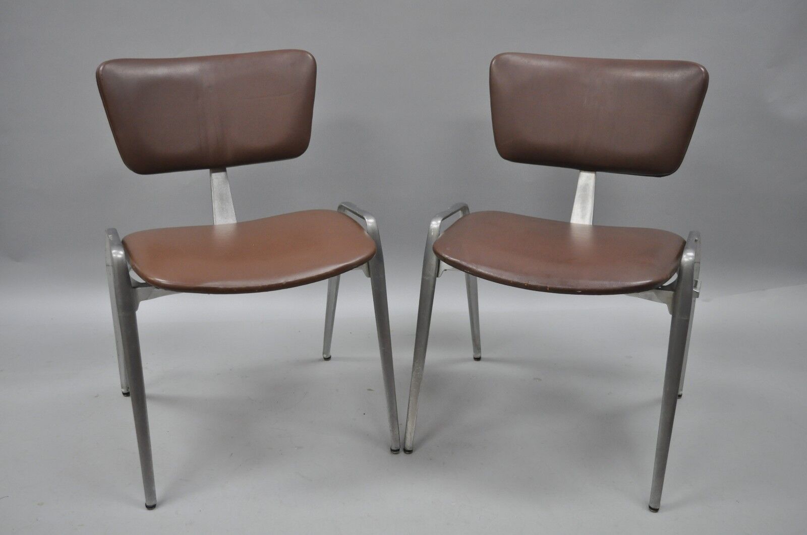 Mid Century Modern Cast Aluminum Stacking Side Chairs by Crucible (C) - a Pair