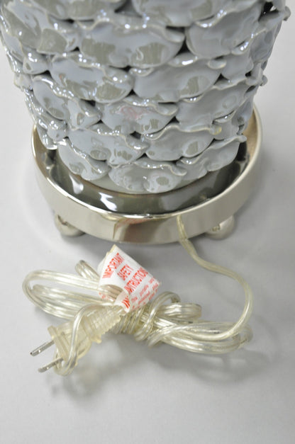 Contemporary Modern Gray Porcelain Leaf Leaves Chrome Table Lamps - a Pair