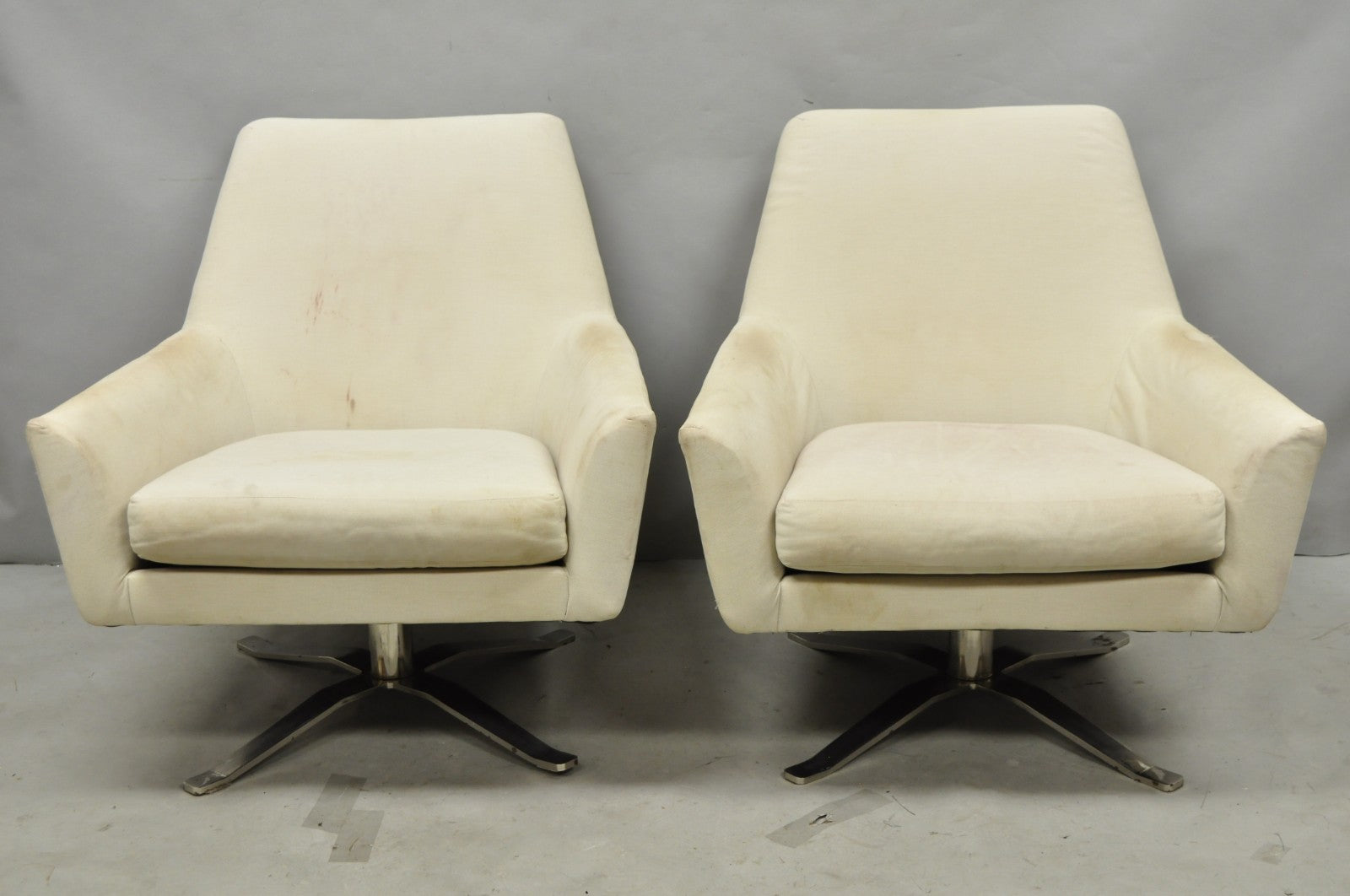 West Elm Lucas Healthcare Swivel Chrome Base Modern Lounge Arm Chair - a Pair