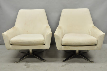 West Elm Lucas Healthcare Swivel Chrome Base Modern Lounge Arm Chair - a Pair