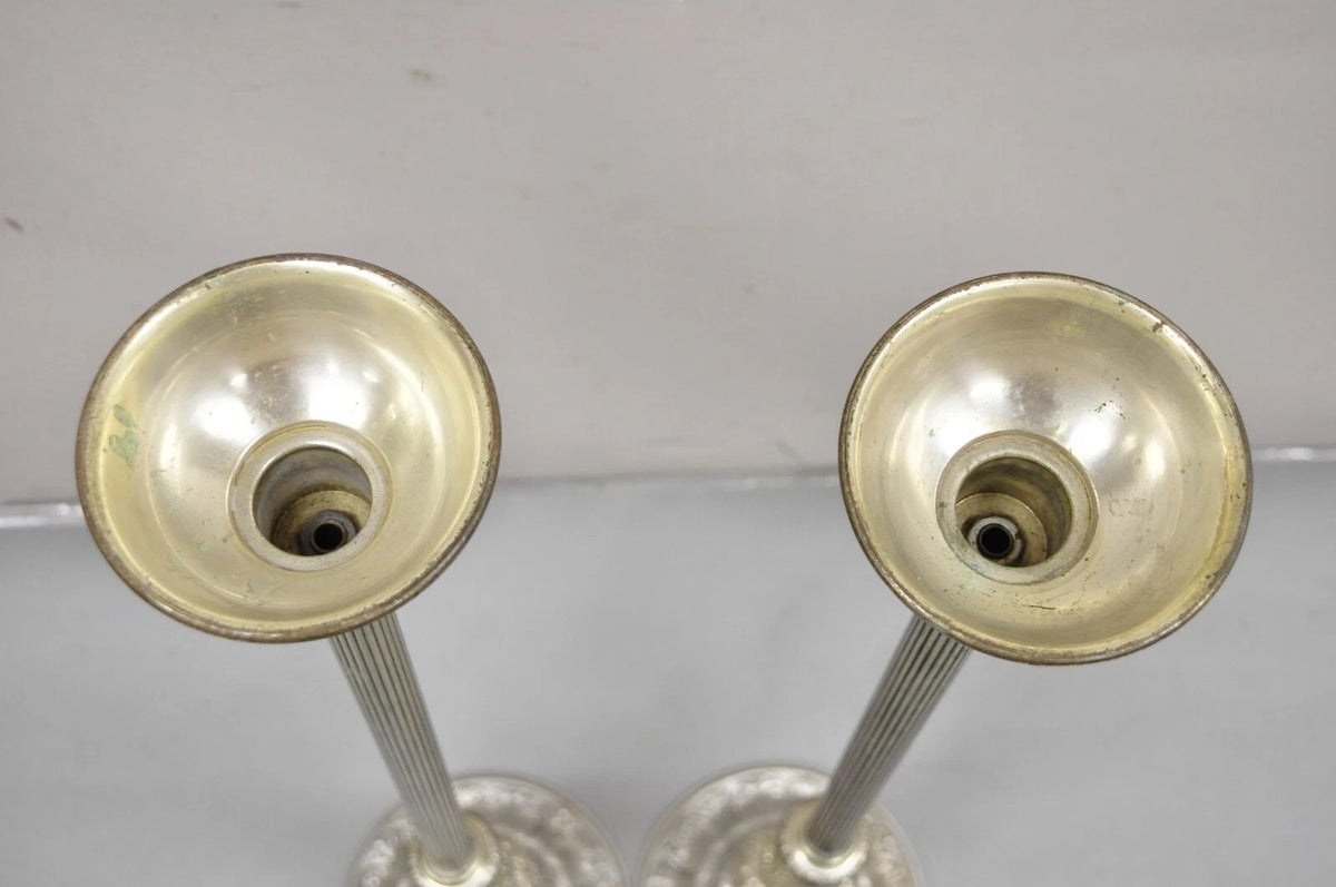 Vintage 43" Tall Baroque Silver Plated Collapsible Floor Candlesticks in Box
