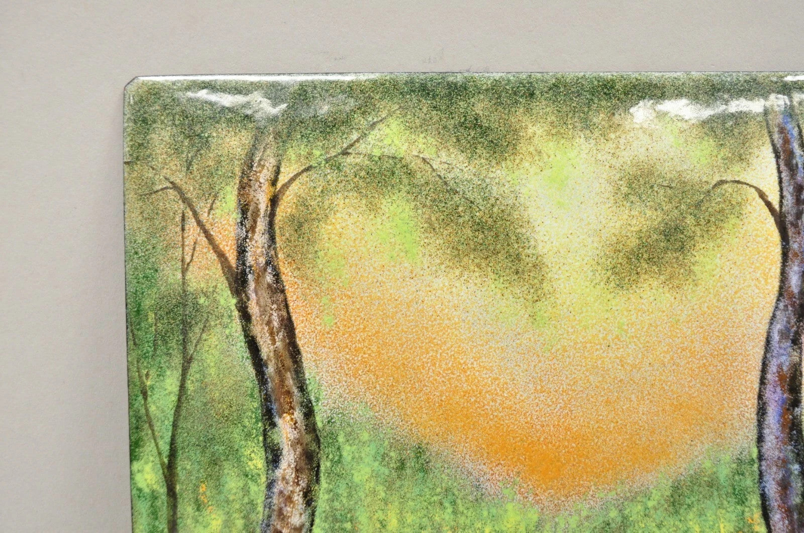 Dom Dominic Mingolla Enamel on Copper Girl in Green Forest and Tall Trees 8 x 10