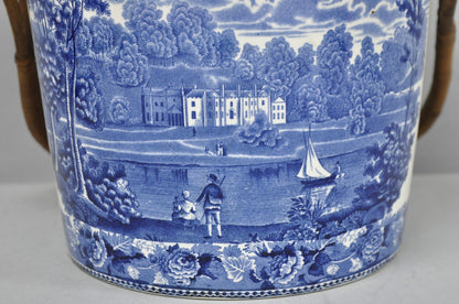 Wedgwood Landscape Etruria Pattern Blue White Porcelain Covered Slop Pot Commode