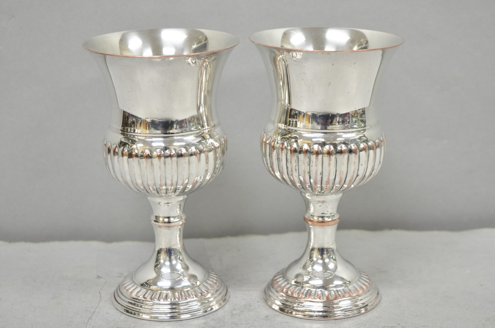 Vintage English Georgian Style Silver Plated Wine Goblet Cup Barware - a Pair