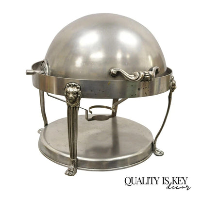 Vintage Regency Silver Plated Steel Round Catering Serving Chafing Dish w/ Lions
