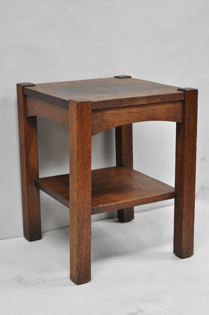Antique Arts & Crafts Mission Oak Stickley Style 2 Tier Plant Stand Side Table