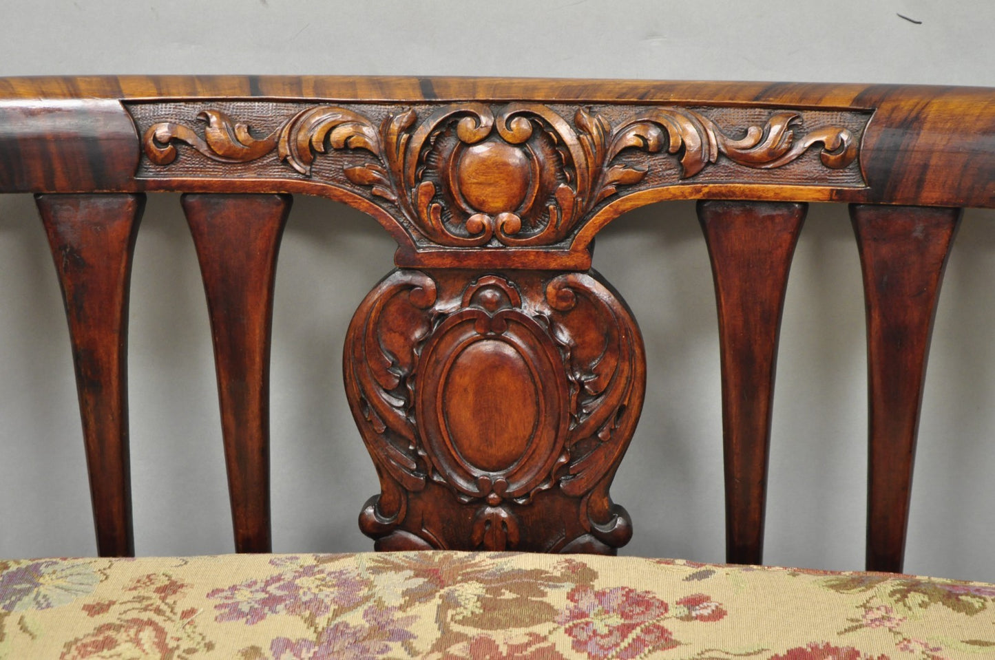 Antique Victorian Carved Mahogany Paw Foot Barrel Back Settee Loveseat Sofa