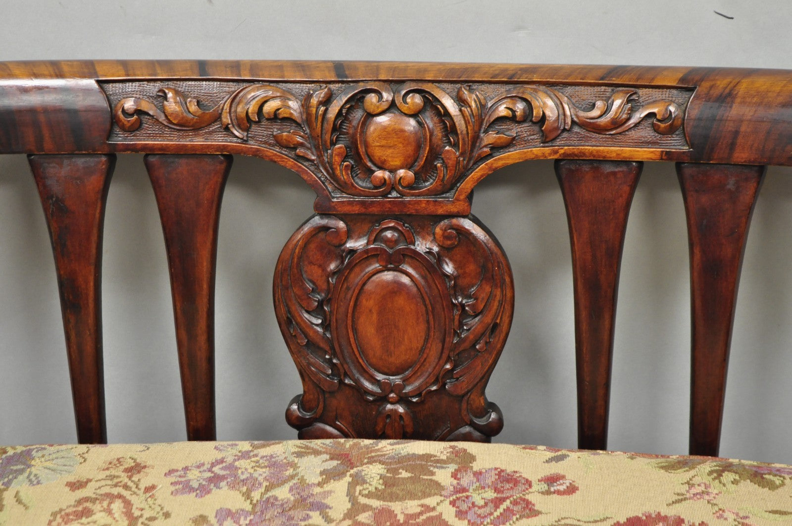 Antique Victorian Carved Mahogany Paw Foot Barrel Back Settee Loveseat Sofa