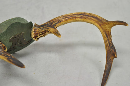 Antique Victorian Taxidermy Whitetail Deer Antler Wall Mount Metal Shield Plaque