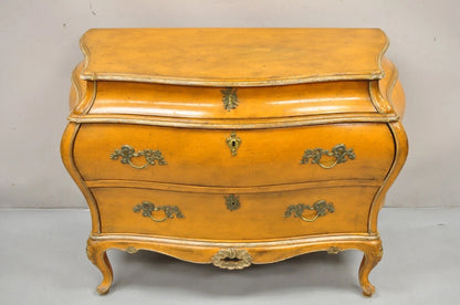 Antique Italian Rococo Louis XV Orange Painted Bombe Commode Chest of Drawers