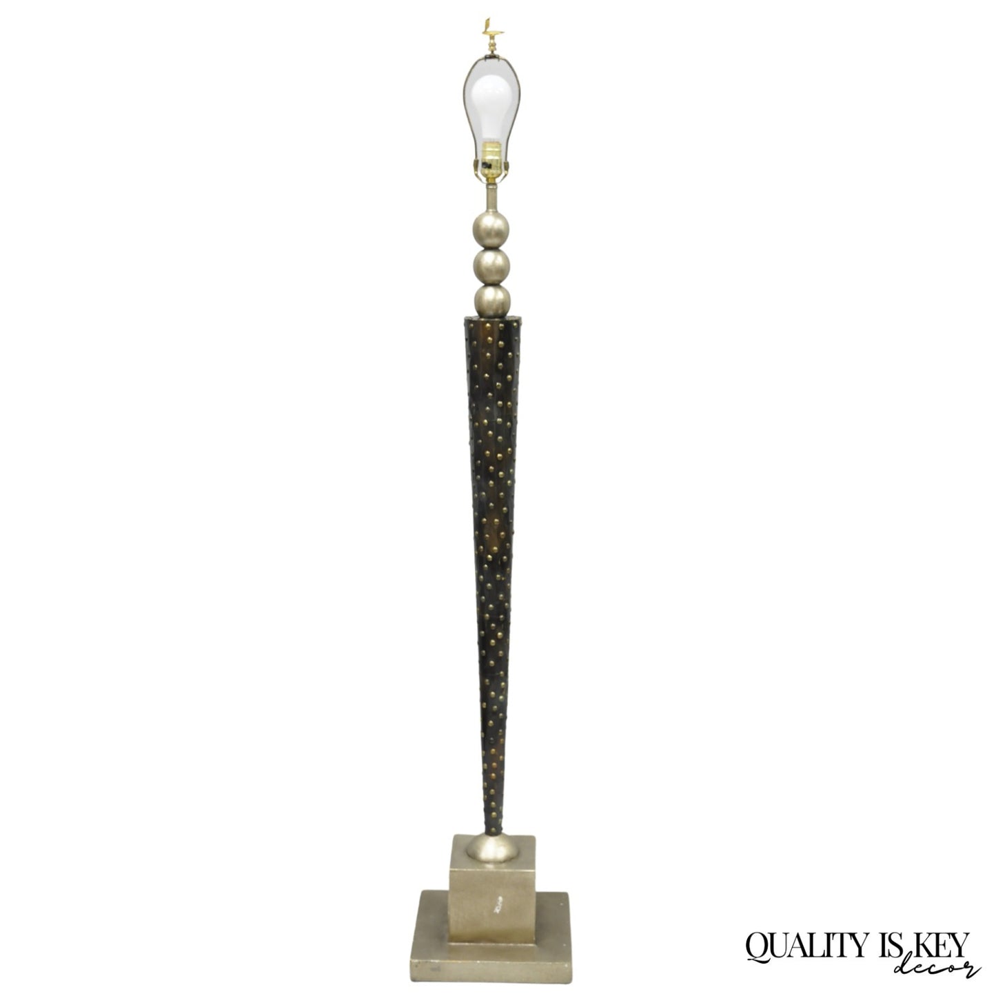 Vintage Leeazanne Postmodern Art Deco Style Metal Tapered Skyscraper Floor Lamp