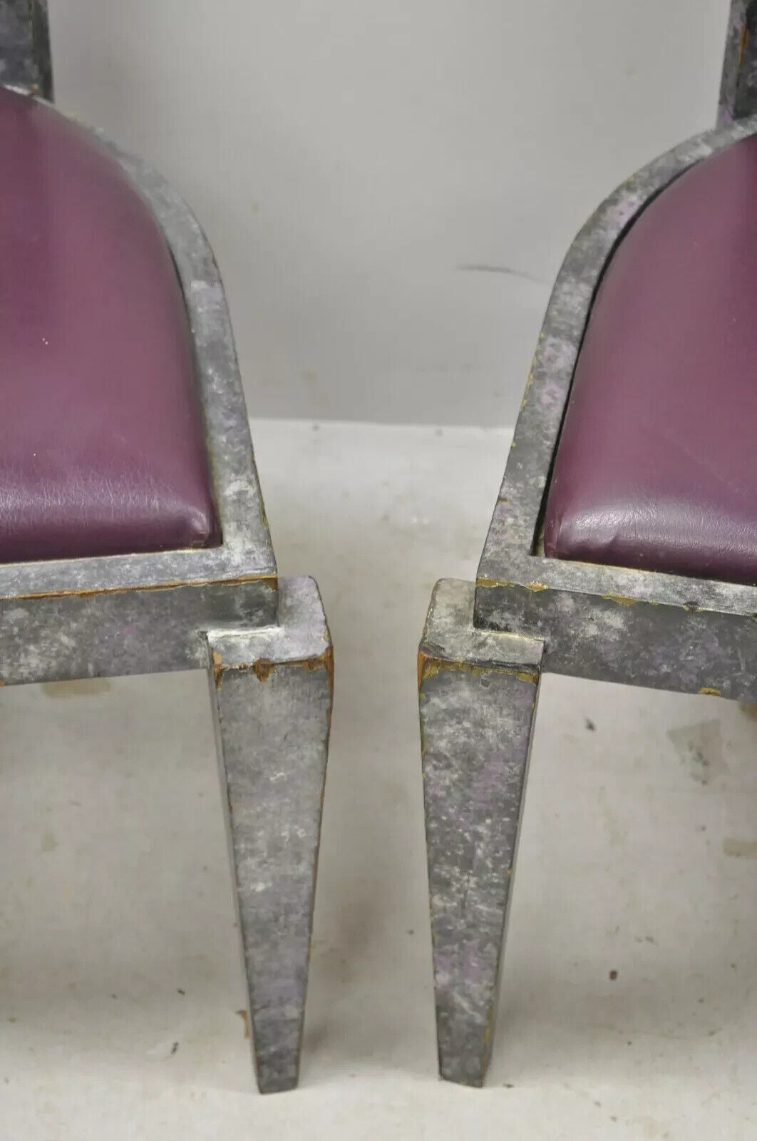 Vintage Postmodern Art Deco Purple and Gray Lacquer Game Chairs - a Pair