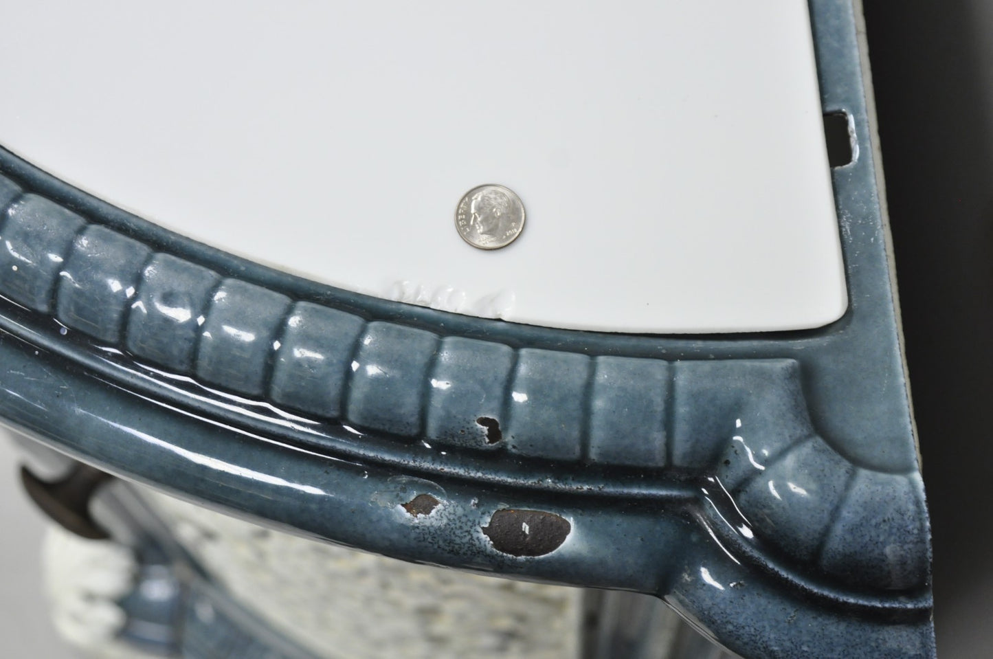 Antique French Victorian Blue White Porcelain Enamel Cast Iron Radiator Cover