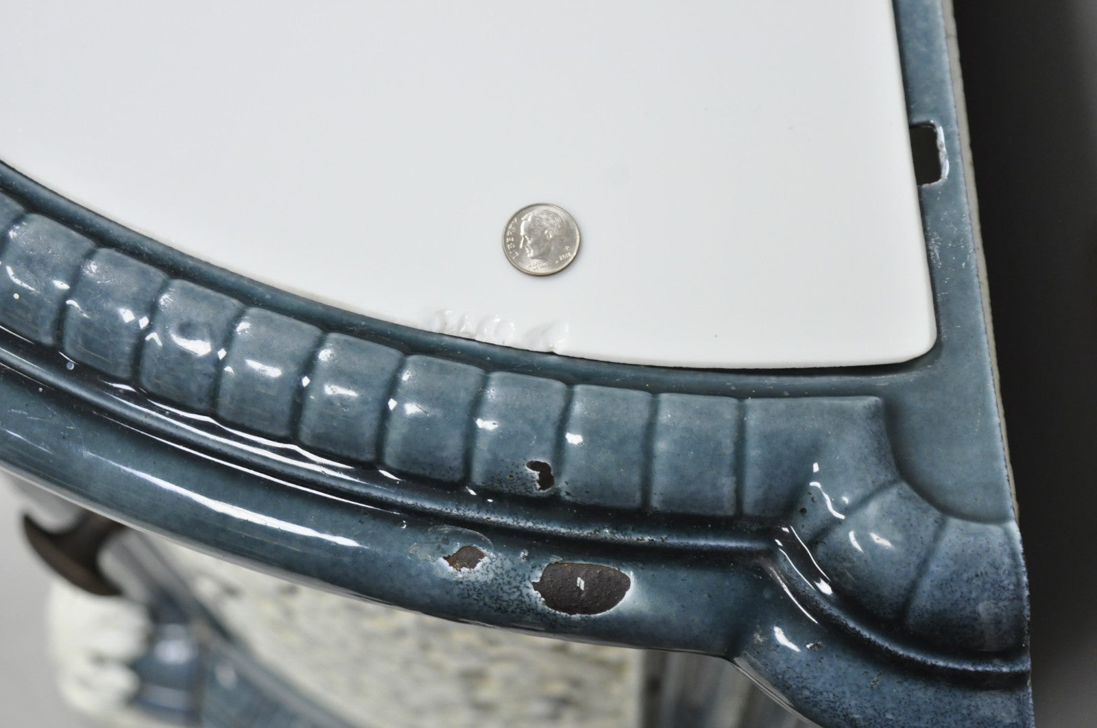 Antique French Victorian Blue White Porcelain Enamel Cast Iron Radiator Cover