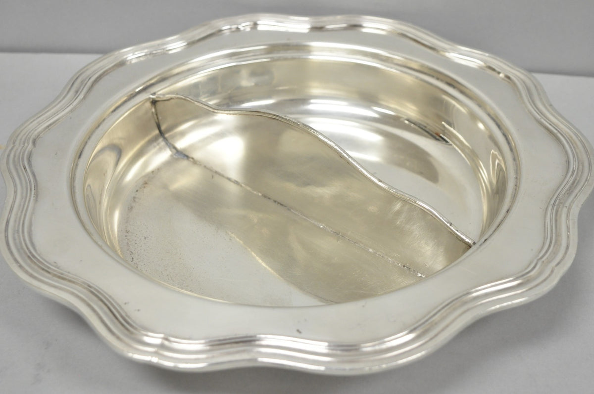 Vintage Sheffield Round Scalloped Silver Plated Covered Divided Serving Dish