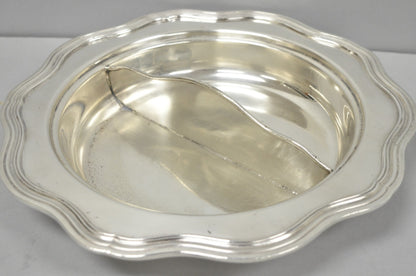 Vintage Sheffield Round Scalloped Silver Plated Covered Divided Serving Dish