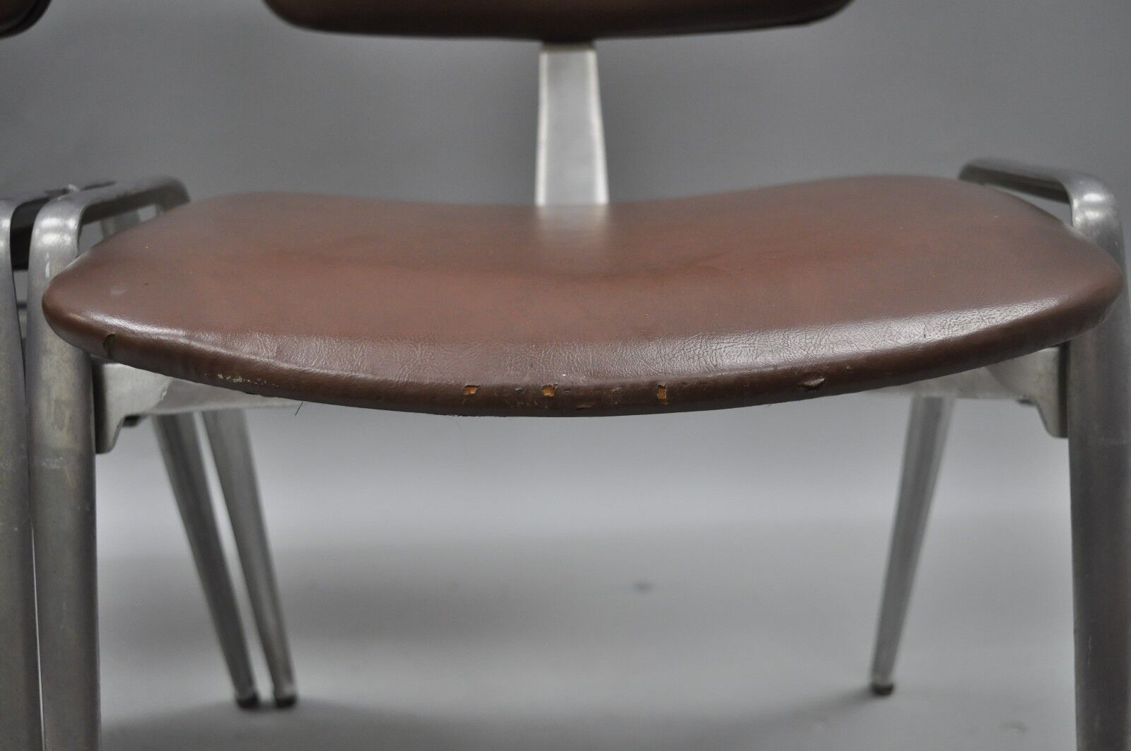 Mid Century Modern Cast Aluminum Stacking Side Chairs by Crucible (C) - a Pair