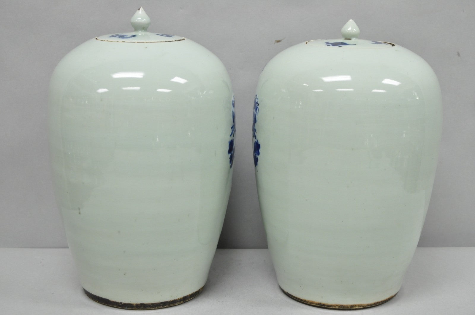 Antique Chinese Phoenix Bird Celadon Green Porcelain Covered Ginger Jar - Pair