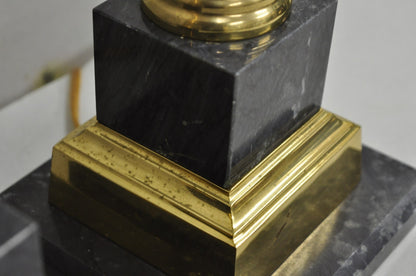 Vintage French Empire Brass & Italian Black Marble Column Table Lamps (B), Pair
