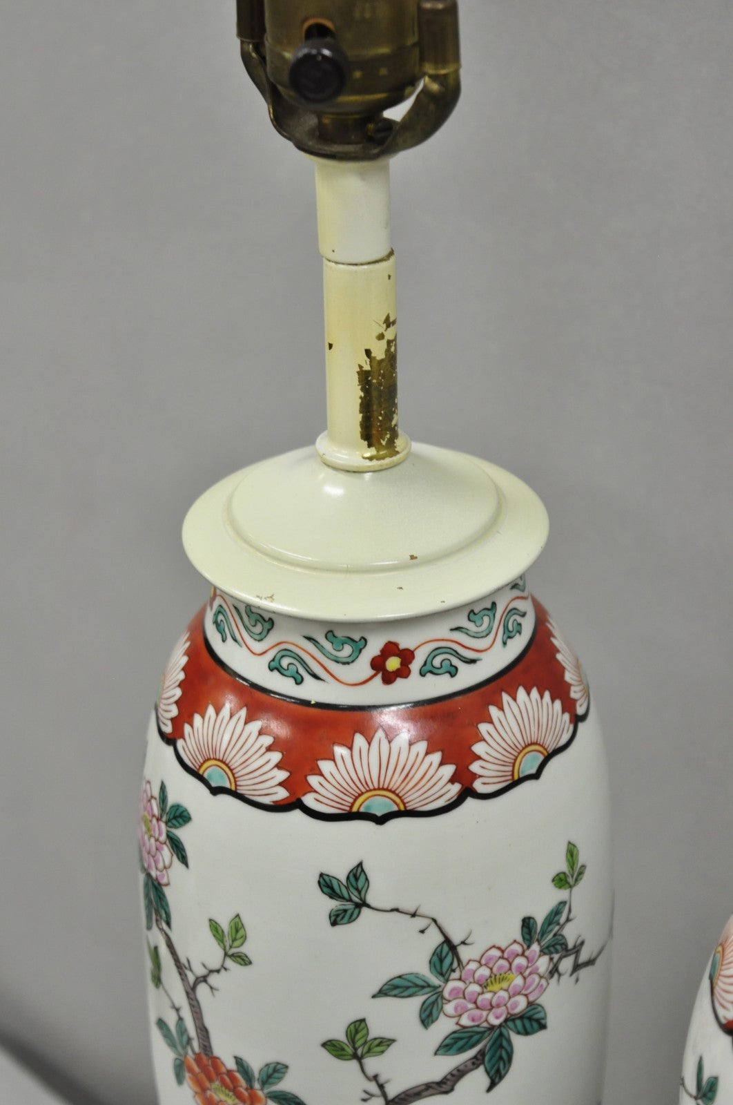 Vintage Chinoiserie Chinese Porcelain Jardinière Vase Flower Table Lamps - Pair