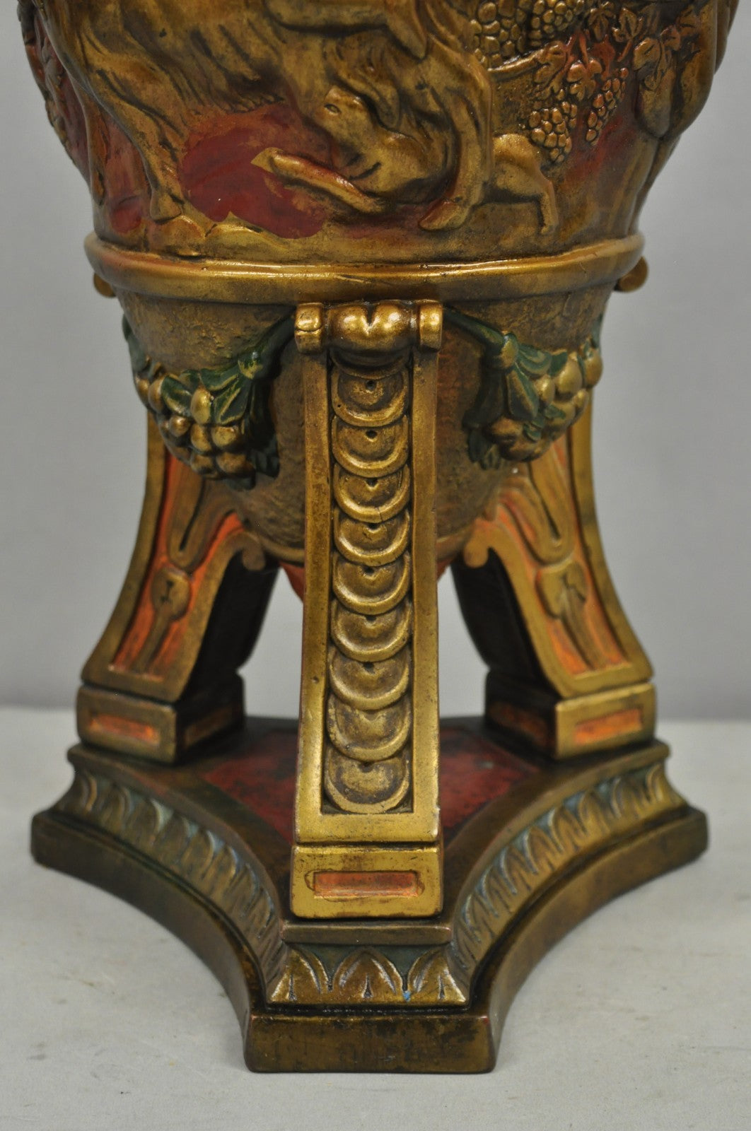 Armor Bronze Co Italian Classical Figural Cherub & Ram Polychrome Urn Table Lamp