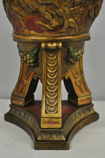 Armor Bronze Co Italian Classical Figural Cherub & Ram Polychrome Urn Table Lamp