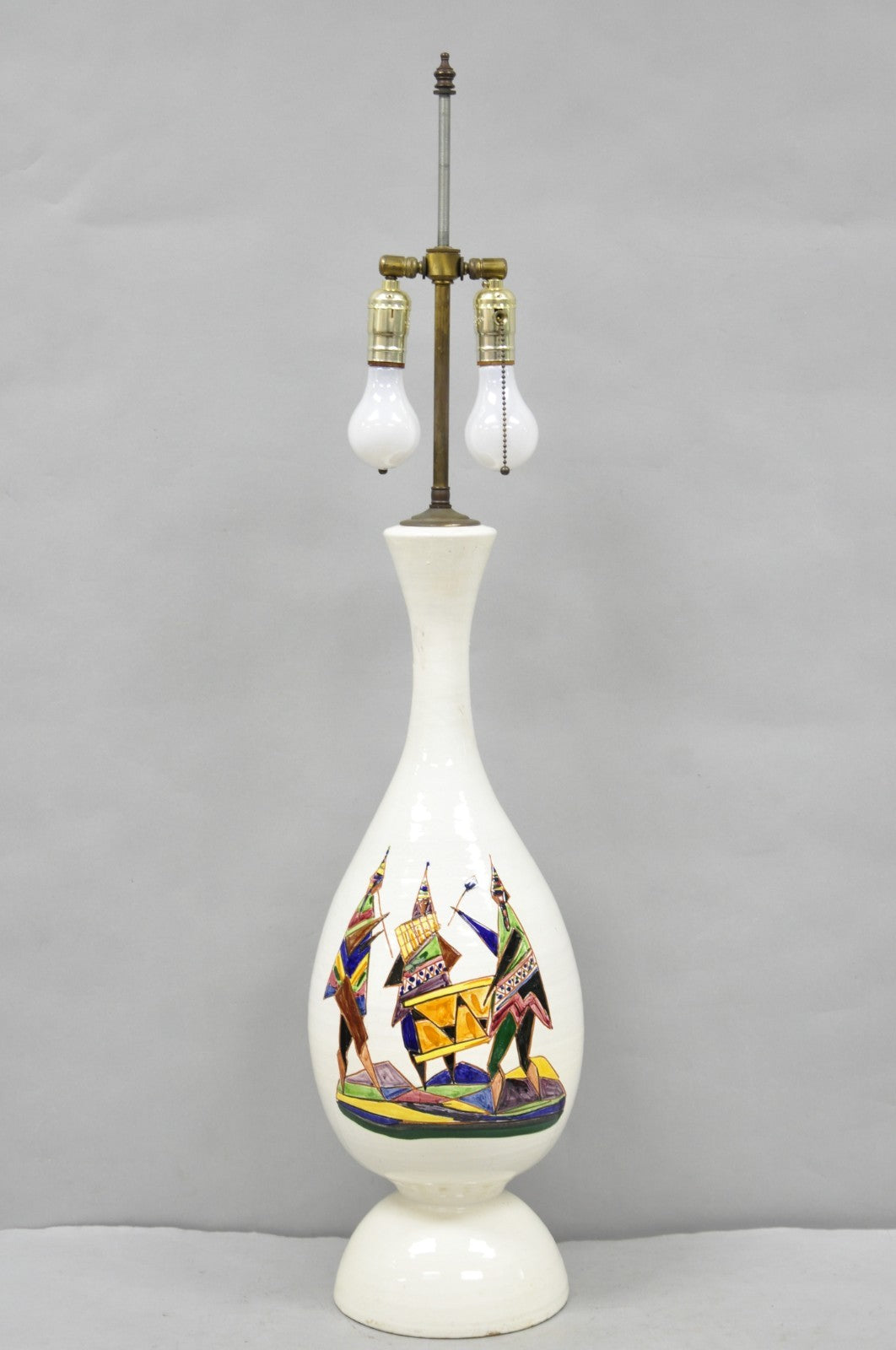 Vintage Italian Mid Century Modern Terracotta Pottery "Peru" Painted Table Lamp