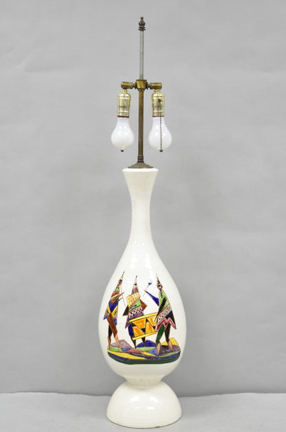 Vintage Italian Mid Century Modern Terracotta Pottery "Peru" Painted Table Lamp