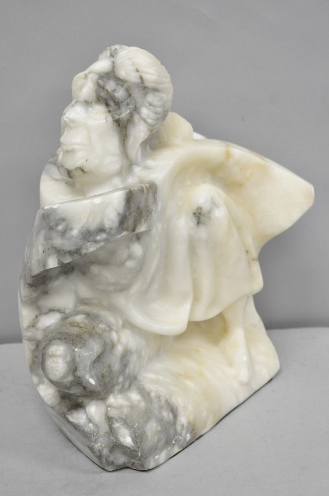 Vintage Seymour Shuren Modern Carved Alabaster Native American Figure Sculpture