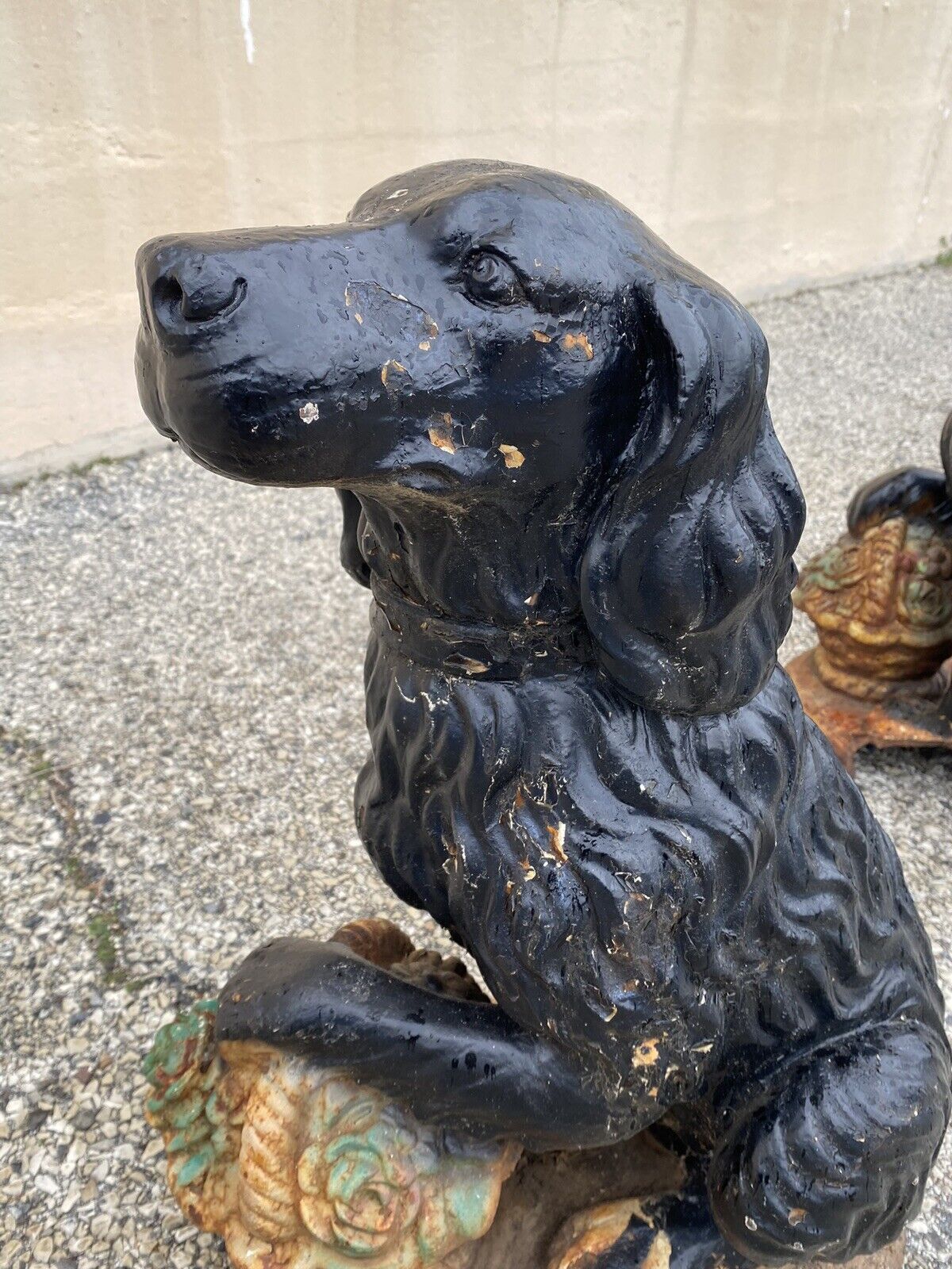 Cast Iron Victorian Seated Golden Retriever Dog Guardian Garden Entry Statues