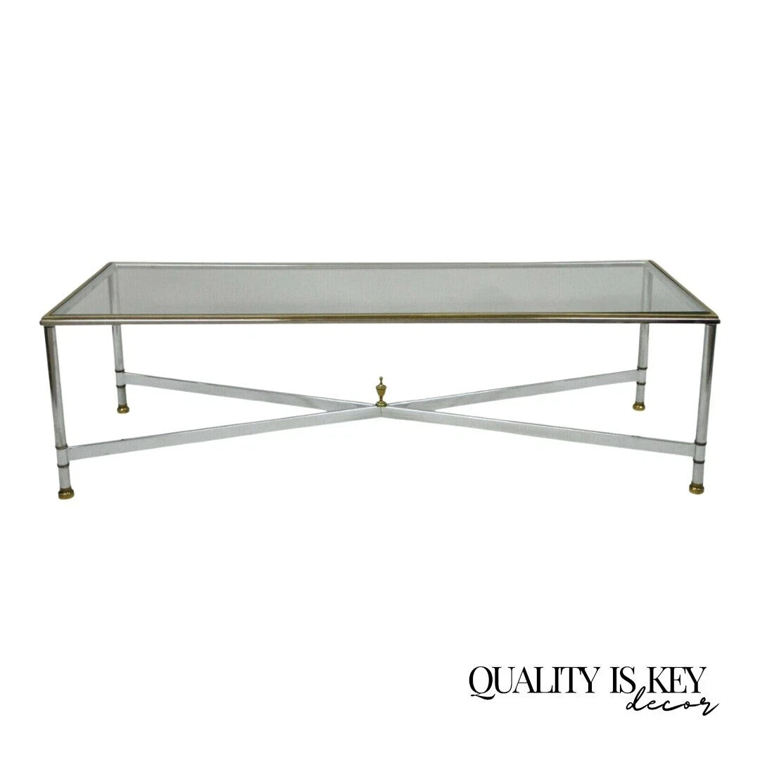 Italian Neoclassical Maison Jansen Style Steel & Brass Rectangular Coffee Table