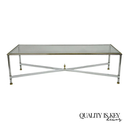 Italian Neoclassical Maison Jansen Style Steel & Brass Rectangular Coffee Table