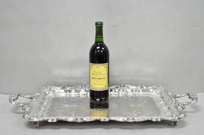 Vintage English Silver Mfg Co Silver Plated Footed Serving Platter Bar Tray